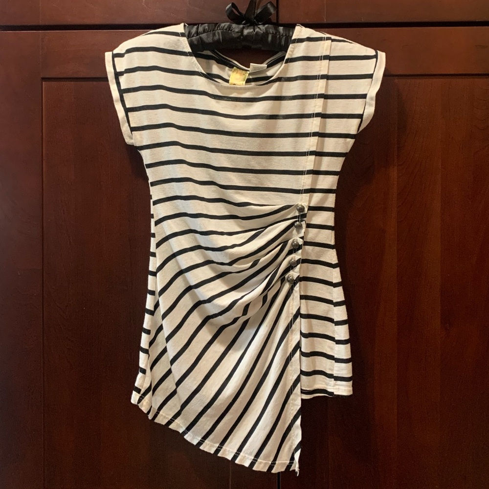 Asymmetrical Black and White Striped Blouse Y2K Small